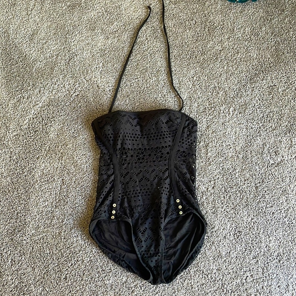Robin Piccone black mesh one piece swimsuit